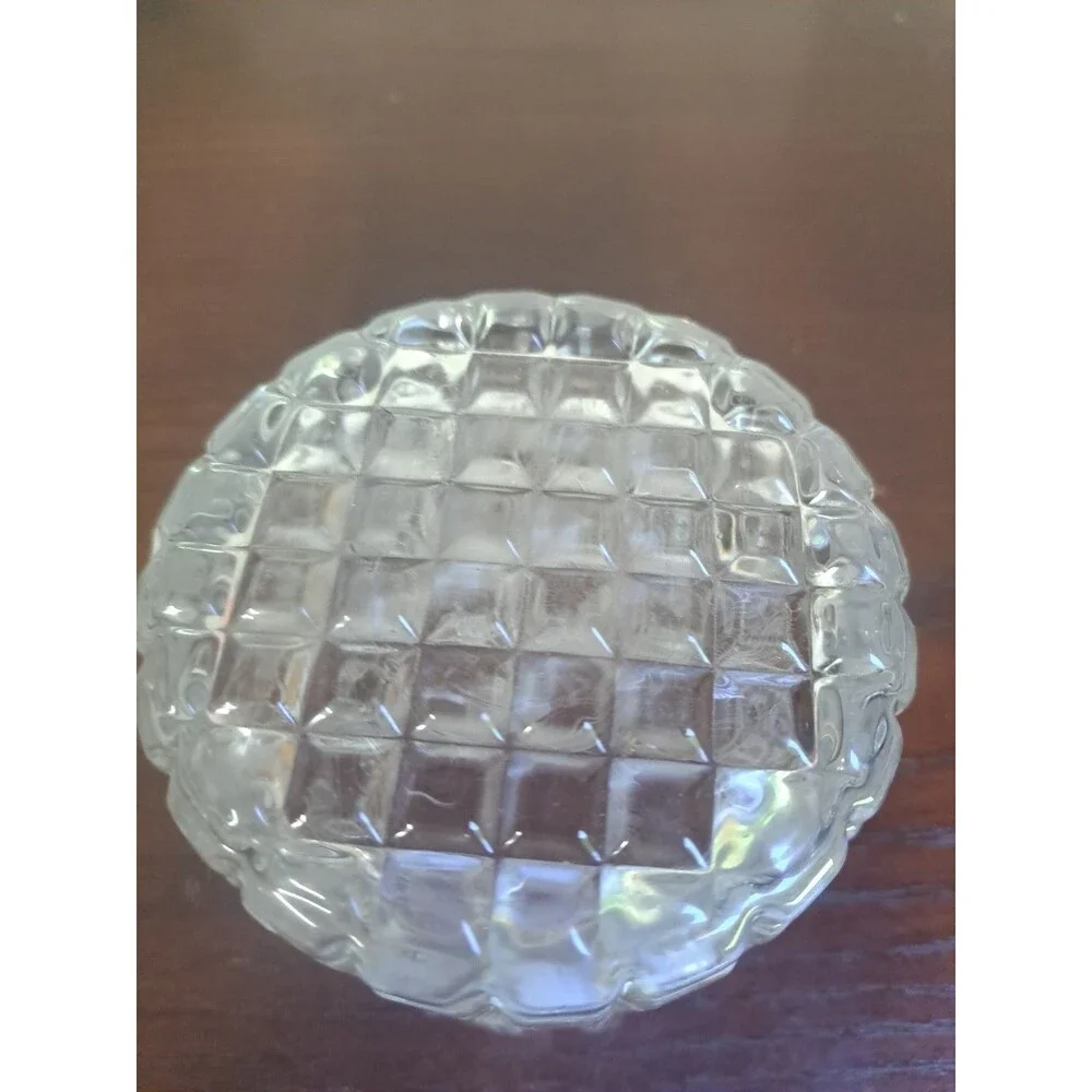 Vintage Waffle Block Clear Glass Vase With Scalloped Edge